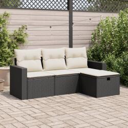 vidaXL 4 részes fekete polyrattan kerti ülőgarnitúra párnákkal (3325352)