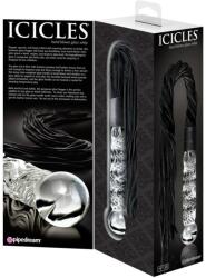  Korbács üvegdildó nyéllel Icicles No. 38 clear fekete