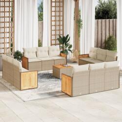 vidaXL Set canapele de grădină, 13 piese, cu perne, bej, poliratan (3227521)
