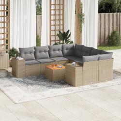 vidaXL Set canapele de grădină, 9 piese, cu perne, bej, poliratan (3225373)