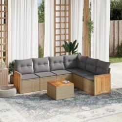 vidaXL Set canapele de grădină, 7 piese, cu perne, bej, poliratan (3227690)