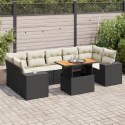 vidaXL 8 részes fekete polyrattan kerti ülőgarnitúra párnákkal (3327346)