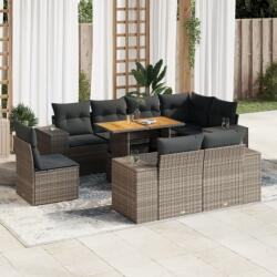 vidaXL 9 részes szürke polyrattan kerti ülőgarnitúra párnákkal (3327392)