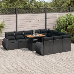 vidaXL 11 részes fekete polyrattan kerti ülőgarnitúra párnákkal (3327310)