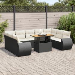 vidaXL 10 részes fekete polyrattan kerti ülőgarnitúra párnákkal (3327304)