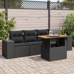 vidaXL 5 részes fekete polyrattan kerti kanapészett párnákkal (3327317)