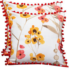 Hiko Set 2 perne decorative cu fata detasabila, Hiko Fantasy flori cu pom pom rosu 2x40x40cm (10005480)