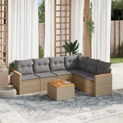 vidaXL Set canapele de grădină, 7 piese, cu perne, bej, poliratan (3226010)
