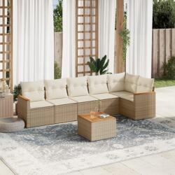 vidaXL Set canapele de grădină, 7 piese, cu perne, bej, poliratan (3258397)