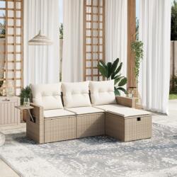 vidaXL Set canapele de grădină, 4 piese, cu perne, bej, poliratan (3263754)