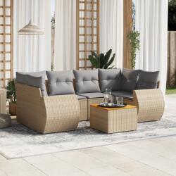 vidaXL Set canapele de grădină, 7 piese, cu perne, bej, poliratan (3224904)
