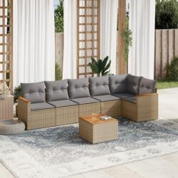 vidaXL Set canapele de grădină, 7 piese, cu perne, bej, poliratan (3225996)