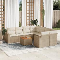vidaXL Set canapele de grădină, 9 piese, cu perne, bej, poliratan (3224049)