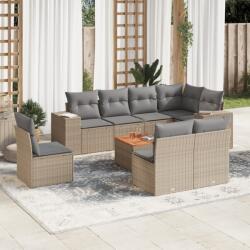 vidaXL Set canapele de grădină, 9 piese, cu perne, bej, poliratan (3225485)