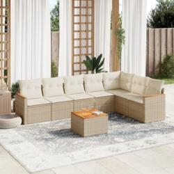 vidaXL Set canapele de grădină, 8 piese, cu perne, bej, poliratan (3258439)