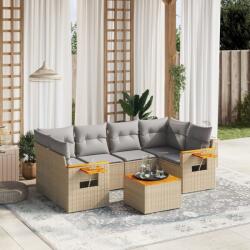 vidaXL Set canapele de grădină, 7 piese, cu perne, bej, poliratan (3259042)