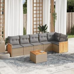 vidaXL Set canapele de grădină, 7 piese, cu perne, bej, poliratan (3227676)
