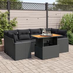 vidaXL 7 részes fekete polyrattan kerti ülőgarnitúra párnával (3327002)