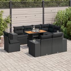 vidaXL 9 részes fekete polyrattan kerti ülőgarnitúra párnákkal (3327387)