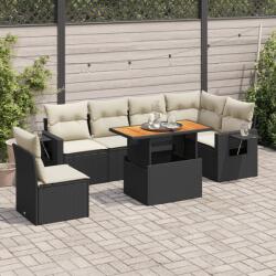 vidaXL 7 részes fekete polyrattan kerti ülőgarnitúra párnával (3327157)