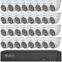  32 kamerás 4MP 3.6mm biztonsági rendszer beltéri dome IP, POE switch, AI, Mikrofonos, színesen éjszakai látás