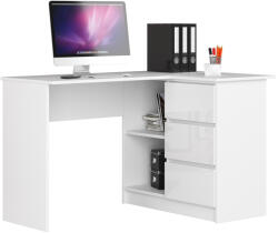 AKORD AKORD B16 Sarok Számítógépasztal 124 cm Fehér Magasfényű 3 Fiókos (AKO-IP0P3SPOL001)