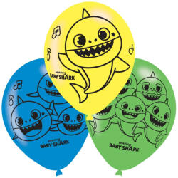 Amscan Baby Shark Music léggömb, lufi 6 db-os 11 inc (27, 5 cm) (DPA9908483)