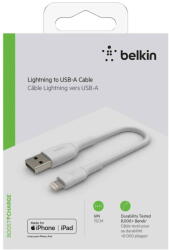 Belkin Cablu Date Lightning Cable 15cm, PVC, white, mfi cert (CAA001bt0MWH)