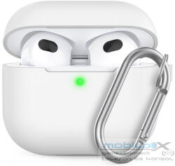 Phoner Simple Apple Airpods 3 szilikon tok akasztóval, fehér (PN-CP-148-WE-FHD) - mobil-box