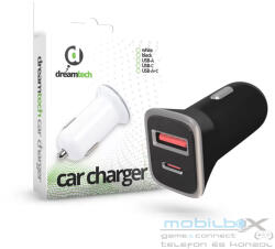 dreamtech PD 18W FEKETE Autós töltő Type-C + USB A - mobil-box