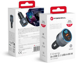 Forcell F-ENERGY Alu autós töltő 2 x Type C + USB A PD QC4.0 SFC2.0 3A 85W szürke - mobil-box