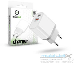 dreamtech Charger White 20W QC3.0 Type C + USB-A hálózati gyors töltő adapter