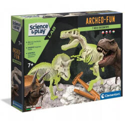 Clementoni Science&, Play: Archeofun T-rex și Triceratops luminează set de arheolog - Clementoni (50195)