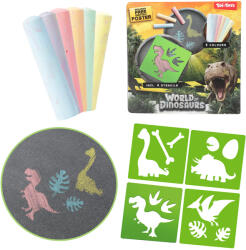 Magic Toys World of Dinosaur: Set de cretă de asfalt cu șablon de dinozaur (61044A)