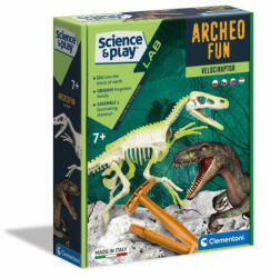 Clementoni Science&, Play: Archeofun Velociraptor luminează set de arheolog - Clementoni (50193)