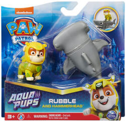 Spin Master Paw Patrol - Aqua Pups: Hero Pups Aqua Rubble figurină cu un rechin ciocan - Spin Master (6066146)