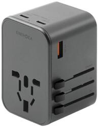 Energea Travelworld GaN65 4in1 1xUSB / 2xType-C utazó gyorsöltő adapter, (PD-PPS-QC 3.0) 65W, szürke (US/UA/EU/UK)
