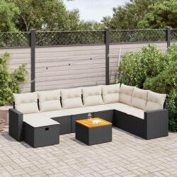 vidaXL 9 részes fekete polyrattan kerti ülőgarnitúra párnákkal (3325801)