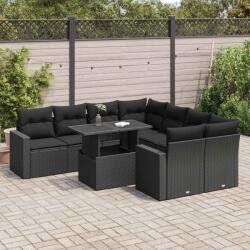 vidaXL 9 részes fekete polyrattan kerti ülőgarnitúra párnákkal (3326286)