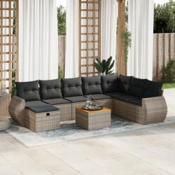 vidaXL 9 részes szürke polyrattan kerti ülőgarnitúra párnákkal (3325861)