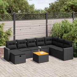 vidaXL 9 részes fekete polyrattan kerti ülőgarnitúra párnákkal (3325800)