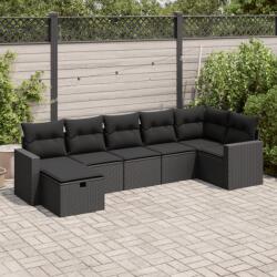 vidaXL 7 részes fekete polyrattan kerti ülőgarnitúra párnával (3325401)