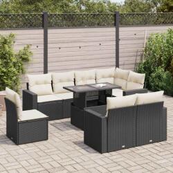 vidaXL 9 részes fekete polyrattan kerti ülőgarnitúra párnákkal (3326337)