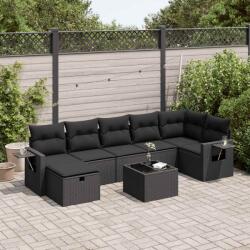 vidaXL 8 részes fekete polyrattan kerti ülőgarnitúra párnákkal (3325511)