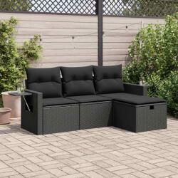 vidaXL 4 részes fekete polyrattan kerti ülőgarnitúra párnákkal (3325451)