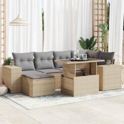 vidaXL 7 részes bézs polyrattan kerti ülőgarnitúra párnákkal (3326830)