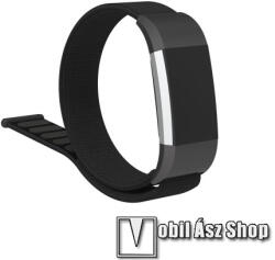  Okosóra szíj - szövet, tépőzáras - 25cm hosszú - FEKETE - Fitbit Charge 2