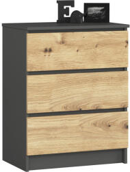 AKORD AKORD CLP K60 Komód Laminált Grafitszürke Artisan Tölgy 3 Fiókos (AKO-OP0LK-6SZARART002)