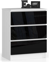AKORD AKORD CLP Magasfényű Fekete-Fehér 3-Fiókos Komód (AKO-OP0LK-3CZAR)