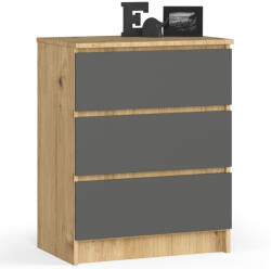 AKORD AKORD CLP Artisan Tölgy Komód 3 Fiókos Matt Szürke (AKO-OP0LK-6ARTSZAR002)